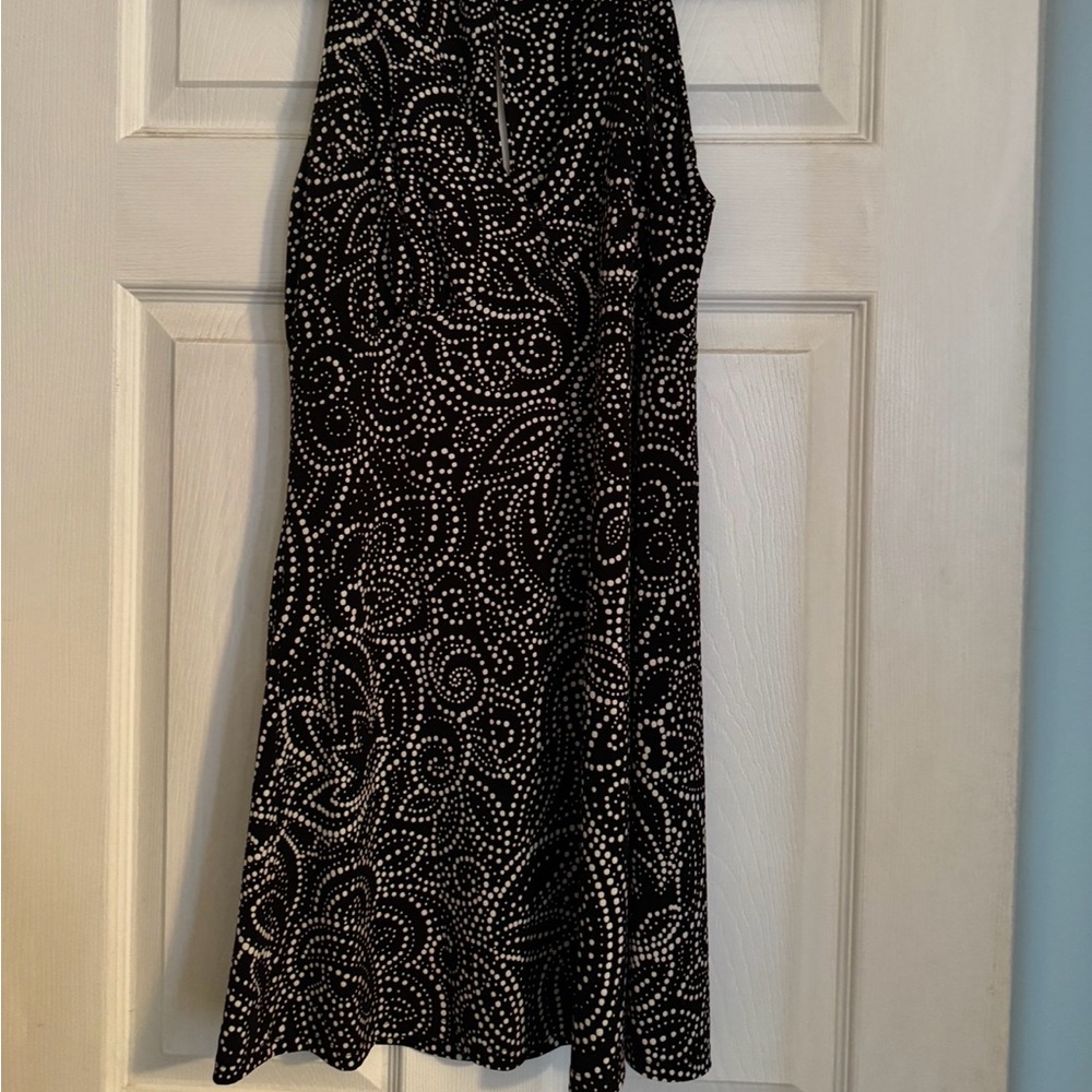 J Valdi Black & White Halter Mini Dress with Swirl Dot Print